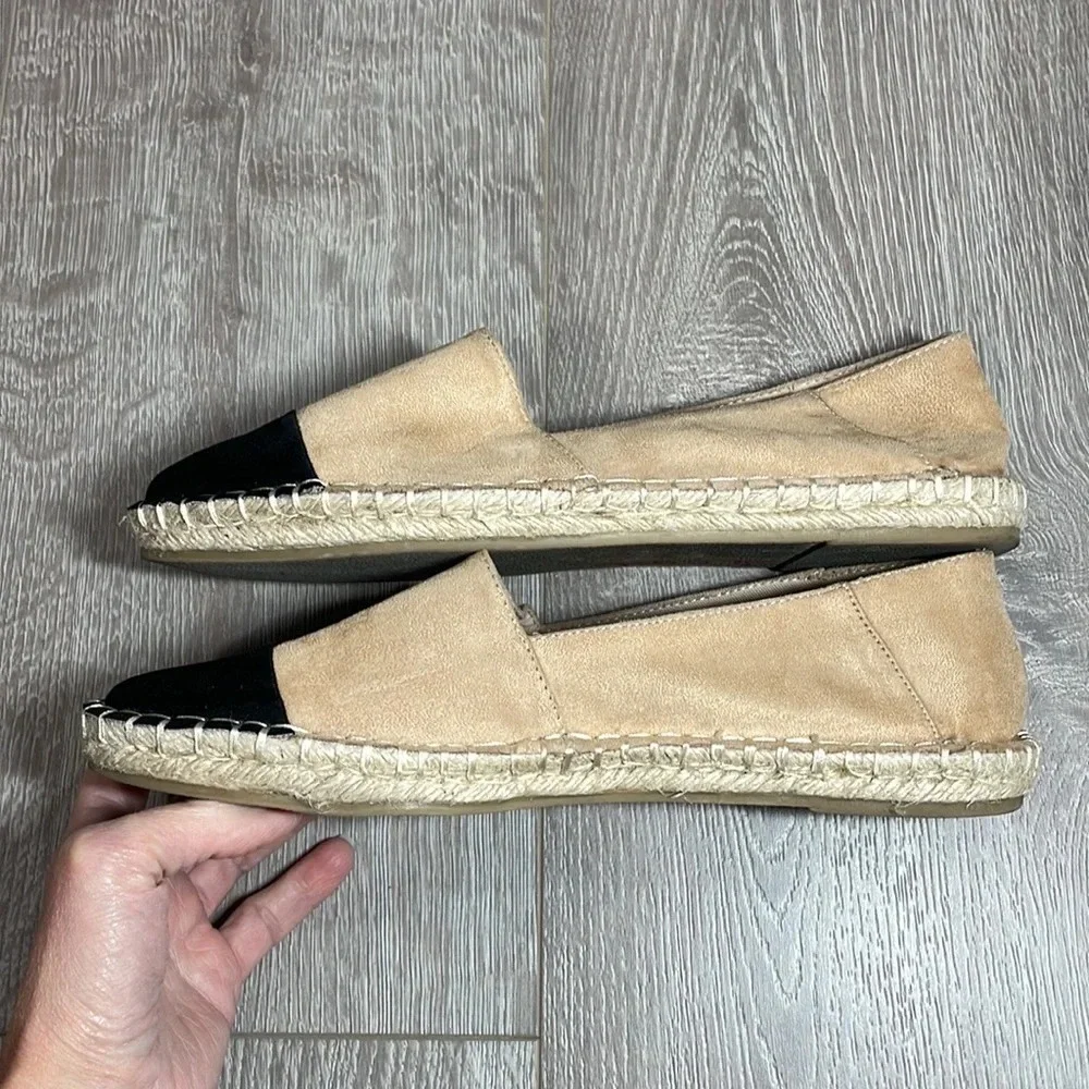 Zara Basic Faux Suede Espadrilles Slip On Flats Black Tan 8.5 (39)